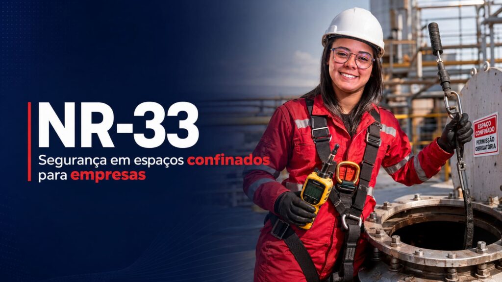Profissionais aplicando medidas de segurança em espaço confinado industrial