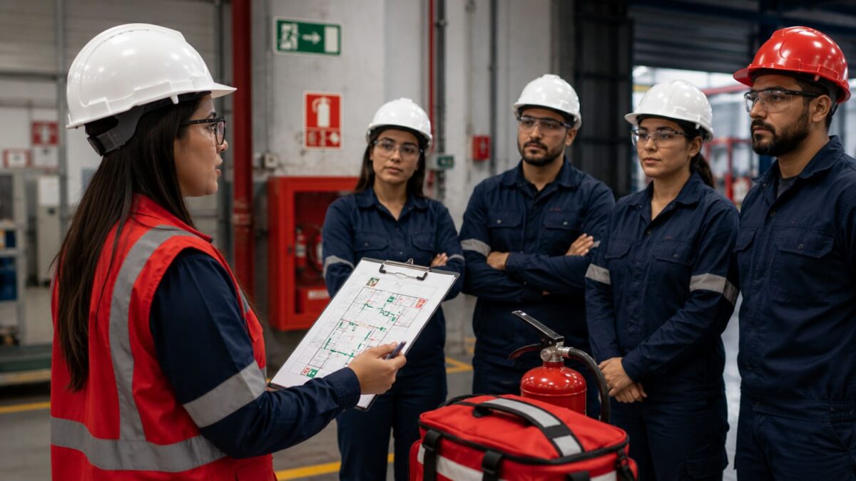 Treinamento e organização de equipe representando plano de emergência para empresas