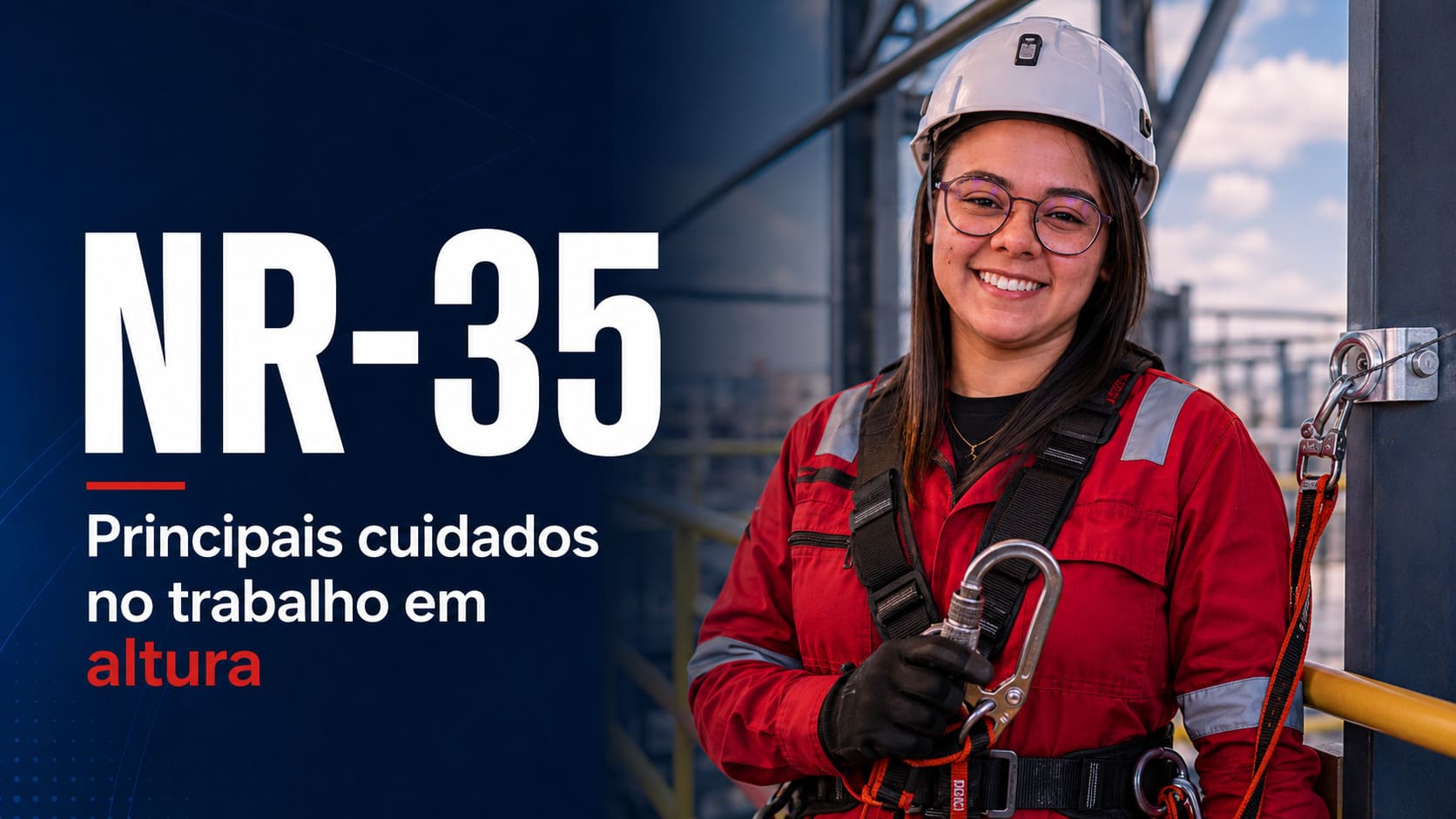 Trabalhador utilizando equipamentos de segurança durante atividade em altura